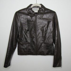 CARLISLE Vintage Brown Genuine Leather Jacket Croc Print Size 4